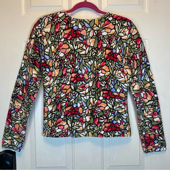 Vintage Talbots Cardigan Sz M Stained Glass Mosaic Floral Pattern Zip Front - Picture 2 of 13